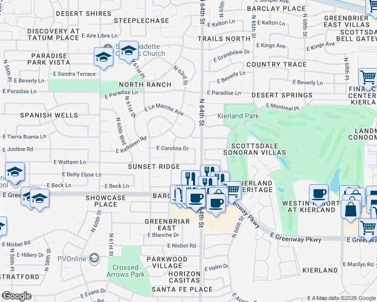 map of restaurants, bars, coffee shops, grocery stores, and more near 6341 East Carolina Drive in Scottsdale