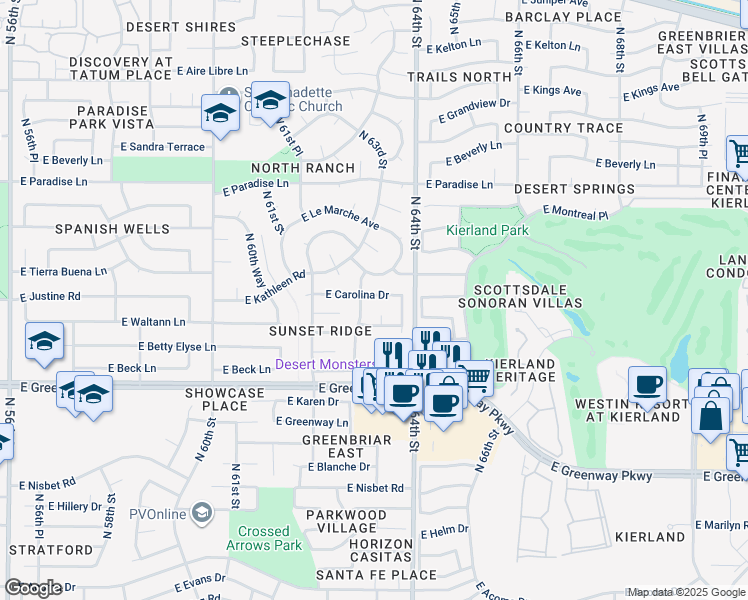 map of restaurants, bars, coffee shops, grocery stores, and more near 15625 North 63rd Street in Scottsdale