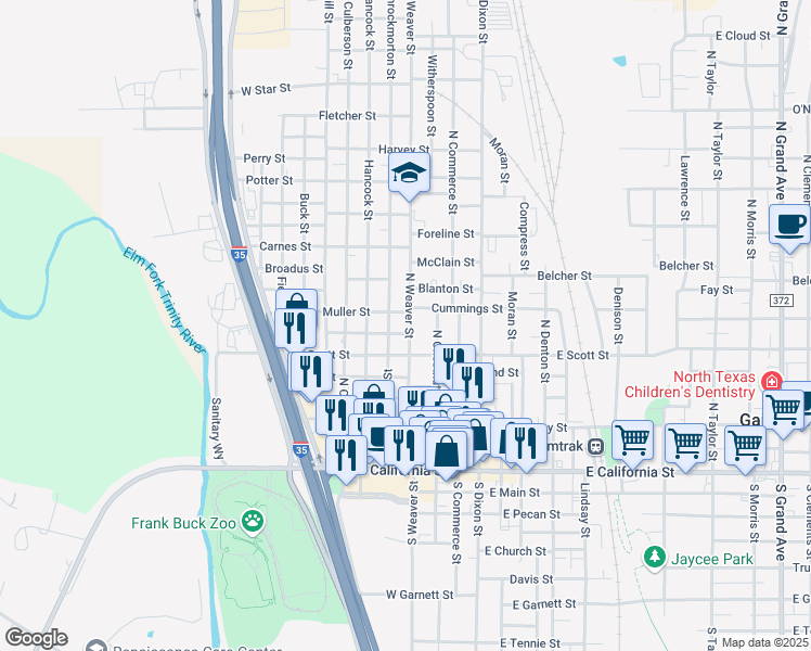 map of restaurants, bars, coffee shops, grocery stores, and more near 511 North Chestnut Street in Gainesville