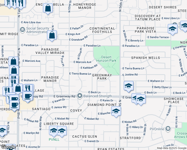 map of restaurants, bars, coffee shops, grocery stores, and more near 15618 North 54th Place in Scottsdale