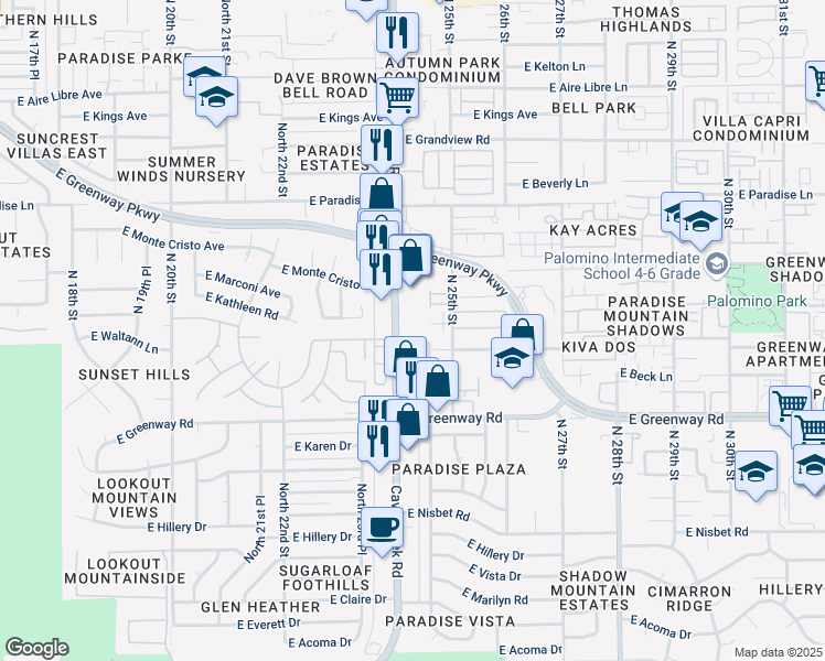map of restaurants, bars, coffee shops, grocery stores, and more near in Phoenix