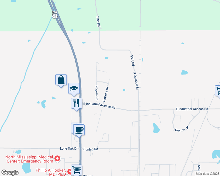 map of restaurants, bars, coffee shops, grocery stores, and more near 1400-1898 Bayless Drive in West Point