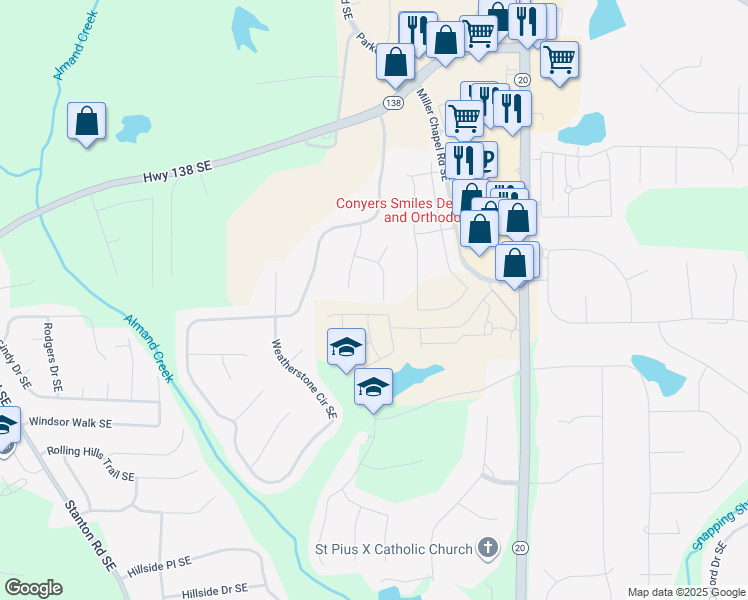map of restaurants, bars, coffee shops, grocery stores, and more near 1810 Phillips Court in Conyers