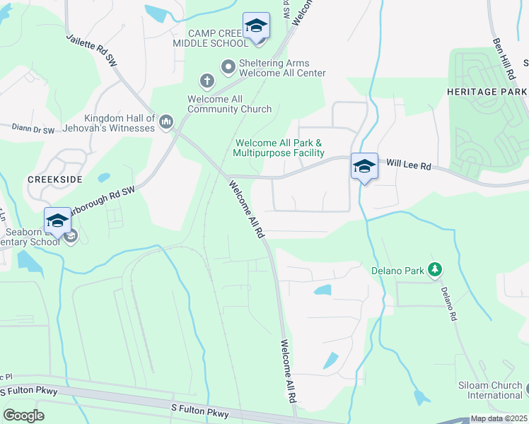 map of restaurants, bars, coffee shops, grocery stores, and more near 4580 Welcome All Terrace in Atlanta