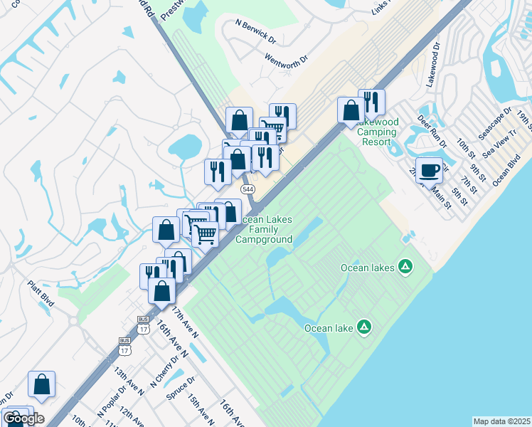 map of restaurants, bars, coffee shops, grocery stores, and more near U-35 Crane Drive in Myrtle Beach