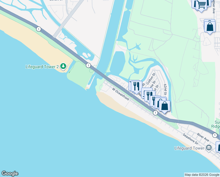 map of restaurants, bars, coffee shops, grocery stores, and more near 7210 West Oceanfront in Newport Beach