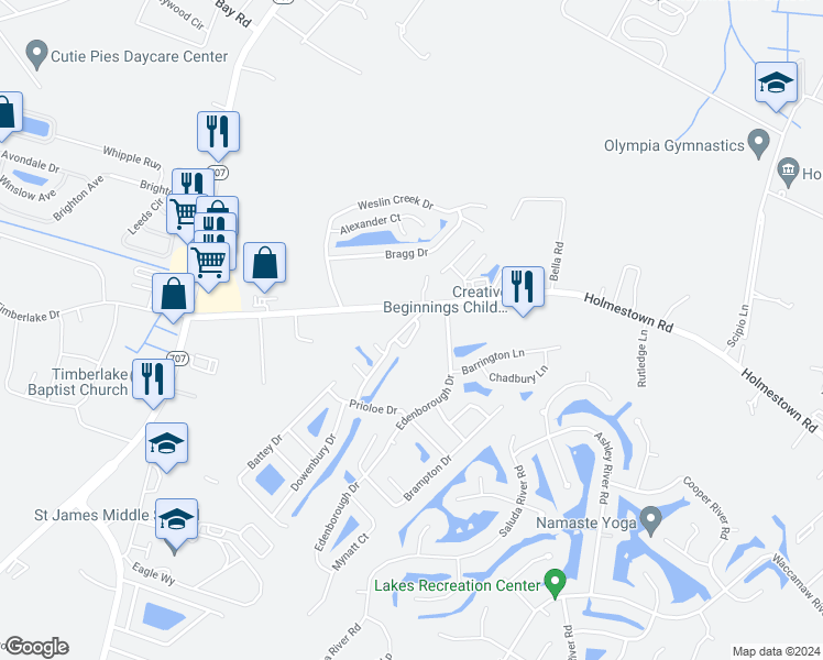 map of restaurants, bars, coffee shops, grocery stores, and more near 108 Terracina Circle in Myrtle Beach