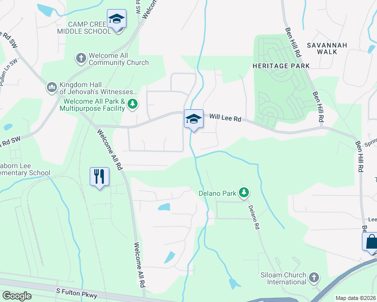 map of restaurants, bars, coffee shops, grocery stores, and more near 4106 Welcome All Terrace in College Park