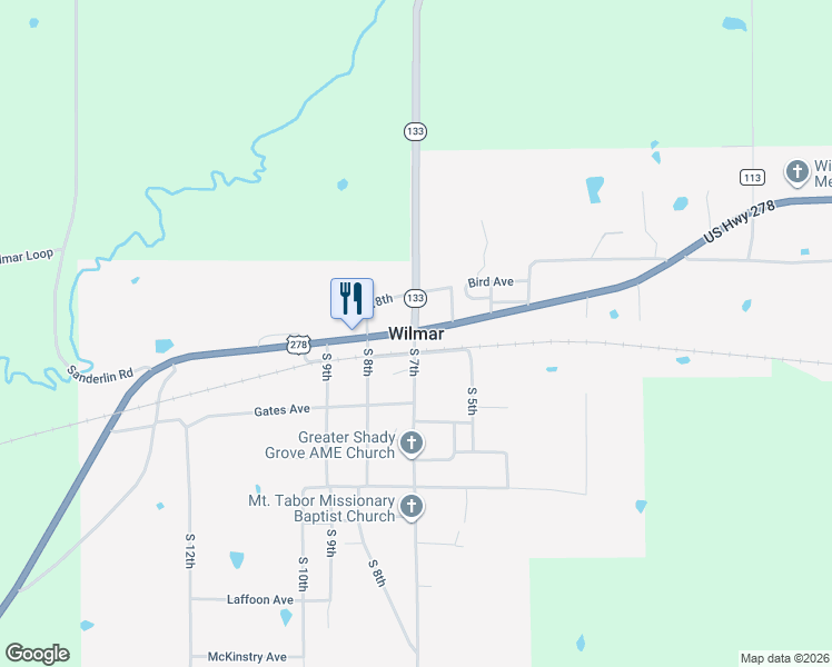 map of restaurants, bars, coffee shops, grocery stores, and more near in Wilmar