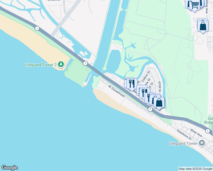 map of restaurants, bars, coffee shops, grocery stores, and more near 7210 West Oceanfront in Newport Beach