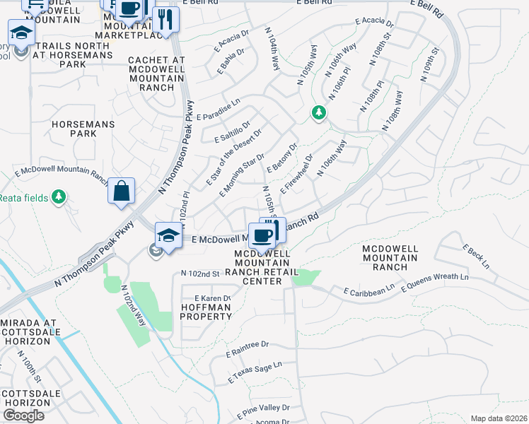 map of restaurants, bars, coffee shops, grocery stores, and more near 10532 East Firewheel Drive in Scottsdale