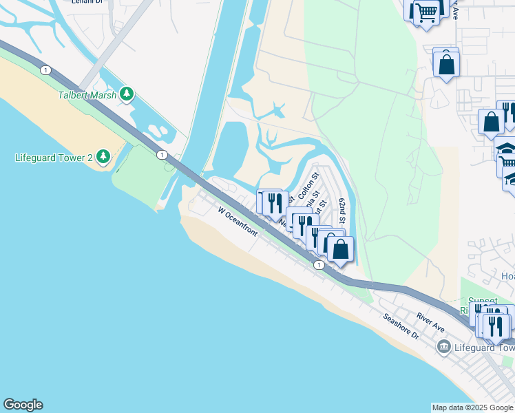 map of restaurants, bars, coffee shops, grocery stores, and more near 203 Canal Street in Newport Beach