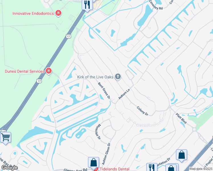 map of restaurants, bars, coffee shops, grocery stores, and more near 1940 Bent Grass Drive in Myrtle Beach