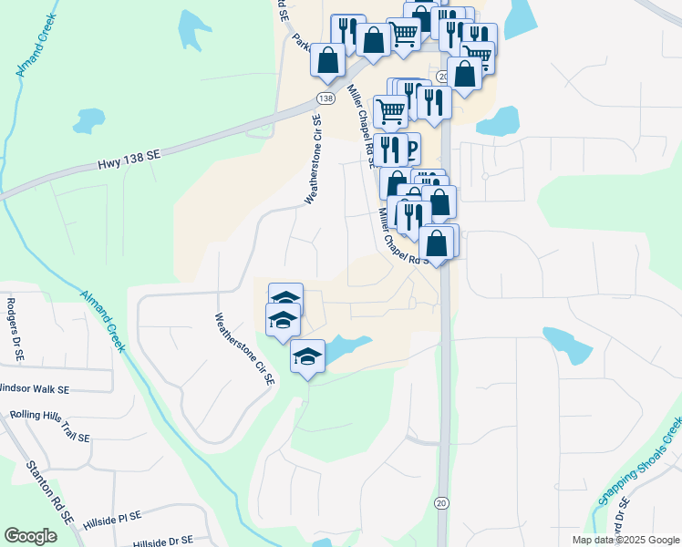map of restaurants, bars, coffee shops, grocery stores, and more near 2104 Boxwood Circle in Conyers