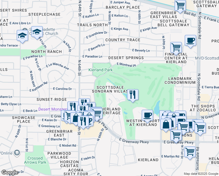 map of restaurants, bars, coffee shops, grocery stores, and more near 15620 North Clubgate Drive in Scottsdale