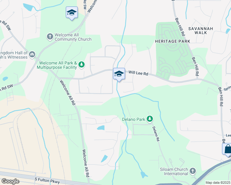map of restaurants, bars, coffee shops, grocery stores, and more near 4090 Welcome All Terrace in Atlanta