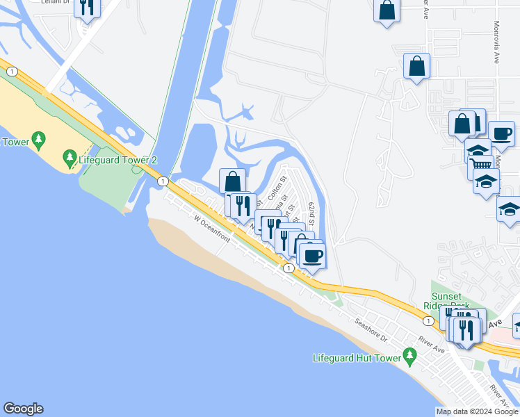 map of restaurants, bars, coffee shops, grocery stores, and more near 259 Colton Street in Newport Beach