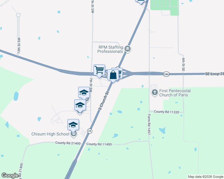 map of restaurants, bars, coffee shops, grocery stores, and more near 2975 South Church Street in Paris