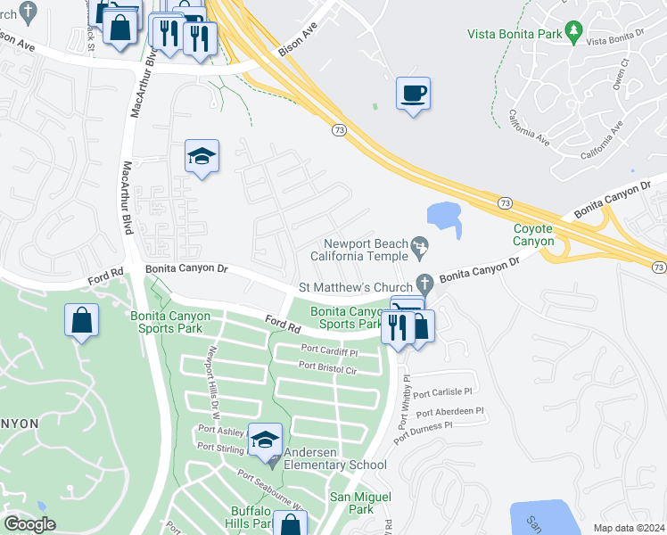 map of restaurants, bars, coffee shops, grocery stores, and more near 15 Seabluff in Newport Beach