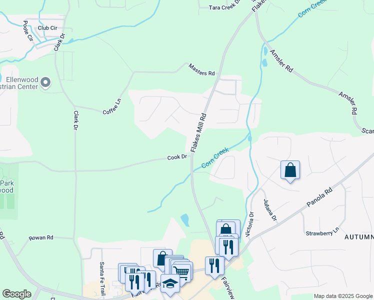 map of restaurants, bars, coffee shops, grocery stores, and more near 589 Cook Drive in Ellenwood