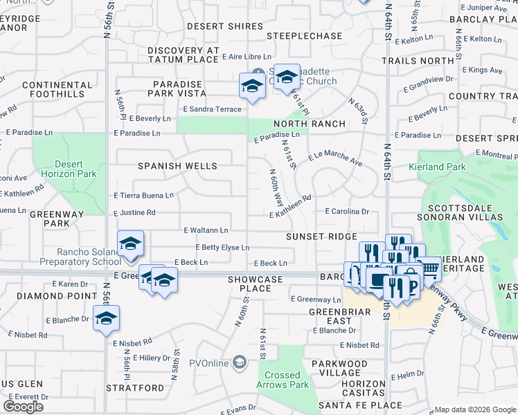 map of restaurants, bars, coffee shops, grocery stores, and more near 6009 East Marconi Avenue in Scottsdale