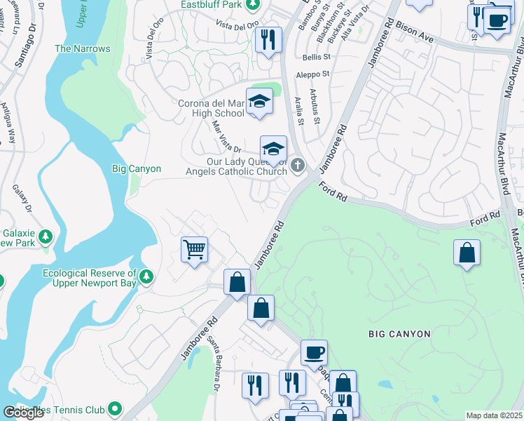 map of restaurants, bars, coffee shops, grocery stores, and more near 817 Amigos Way in Newport Beach