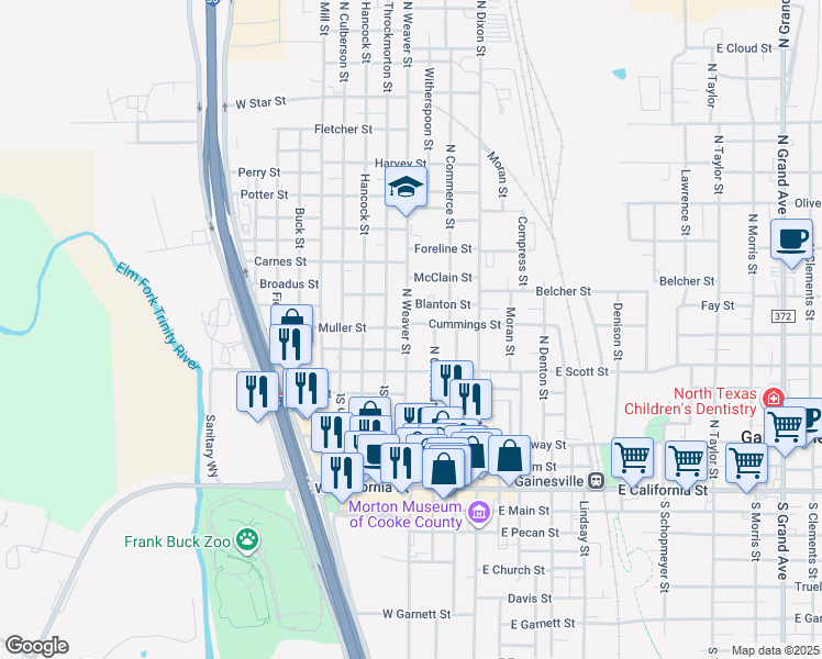 map of restaurants, bars, coffee shops, grocery stores, and more near 222 Blanton Street in Gainesville