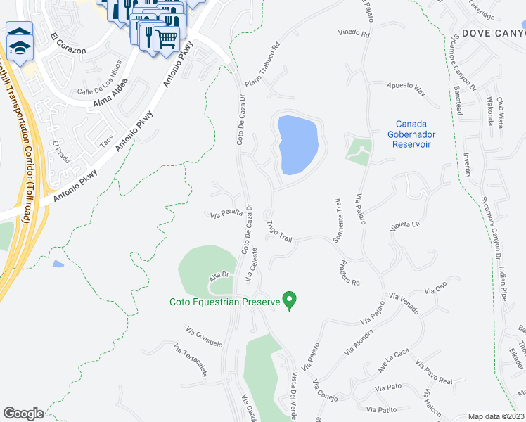 map of restaurants, bars, coffee shops, grocery stores, and more near 31372 Trigo Trail in Coto de Caza