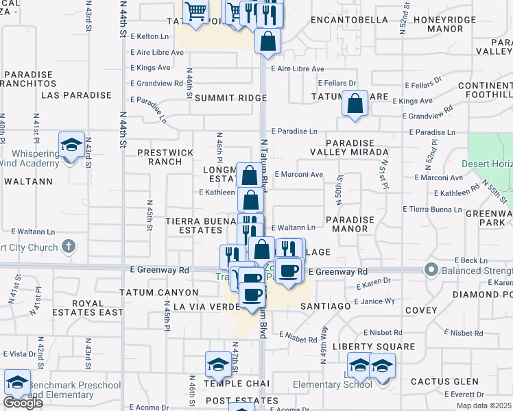map of restaurants, bars, coffee shops, grocery stores, and more near in Phoenix