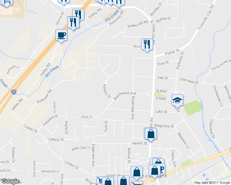 map of restaurants, bars, coffee shops, grocery stores, and more near 312 Brentwood Avenue in Trussville