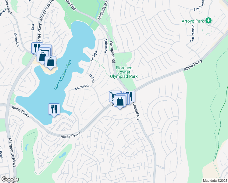 map of restaurants, bars, coffee shops, grocery stores, and more near 28312 Driza in Mission Viejo