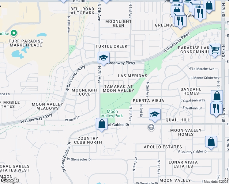 map of restaurants, bars, coffee shops, grocery stores, and more near 15811 North 5th Avenue in Phoenix