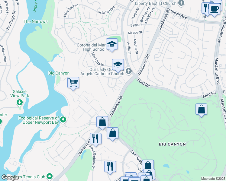 map of restaurants, bars, coffee shops, grocery stores, and more near 817 Amigos Way in Newport Beach