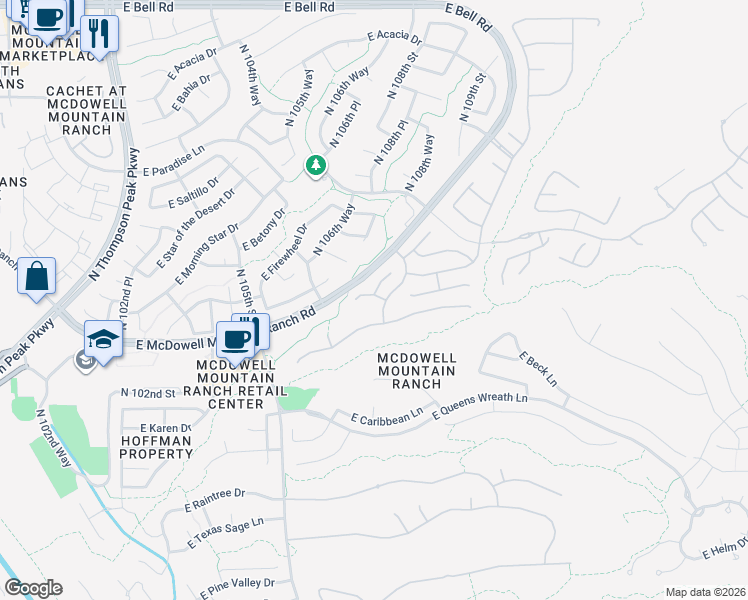 map of restaurants, bars, coffee shops, grocery stores, and more near 10696 East Salt Bush Drive in Scottsdale