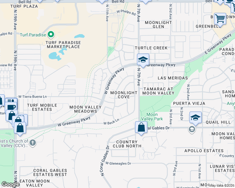 map of restaurants, bars, coffee shops, grocery stores, and more near 1104 West Marconi Avenue in Phoenix