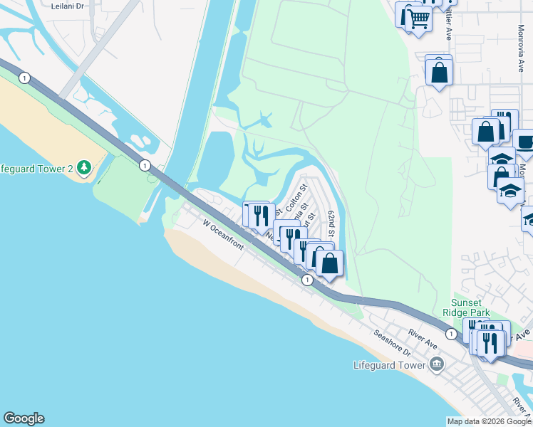 map of restaurants, bars, coffee shops, grocery stores, and more near 301 Canal Street in Newport Beach