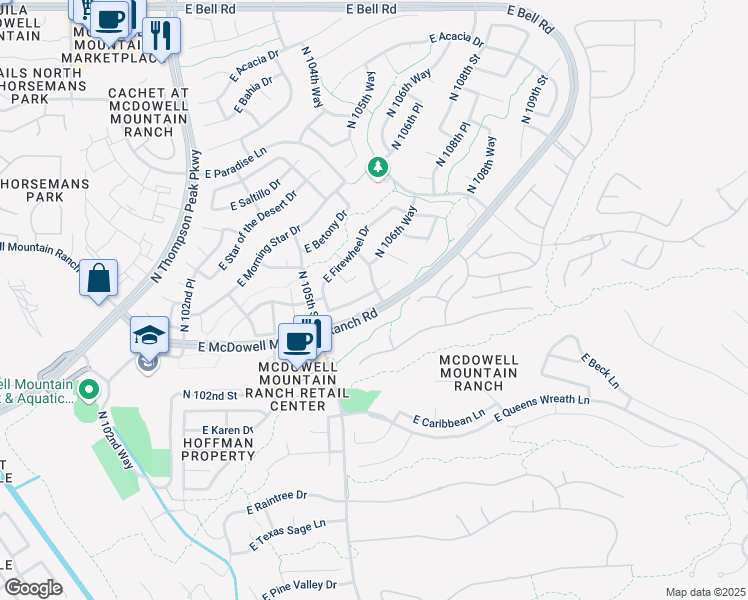 map of restaurants, bars, coffee shops, grocery stores, and more near 10607 East Tierra Buena Lane in Scottsdale