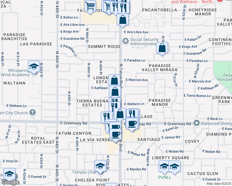 map of restaurants, bars, coffee shops, grocery stores, and more near in Phoenix