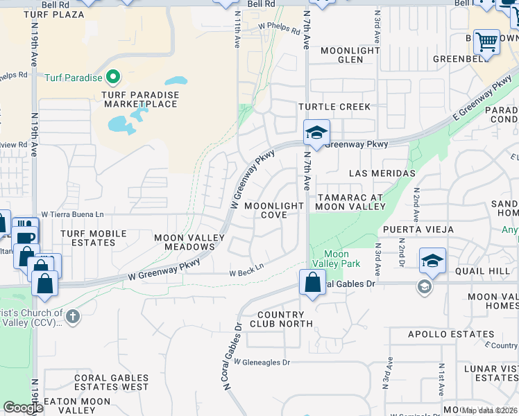 map of restaurants, bars, coffee shops, grocery stores, and more near 1104 West Marconi Avenue in Phoenix