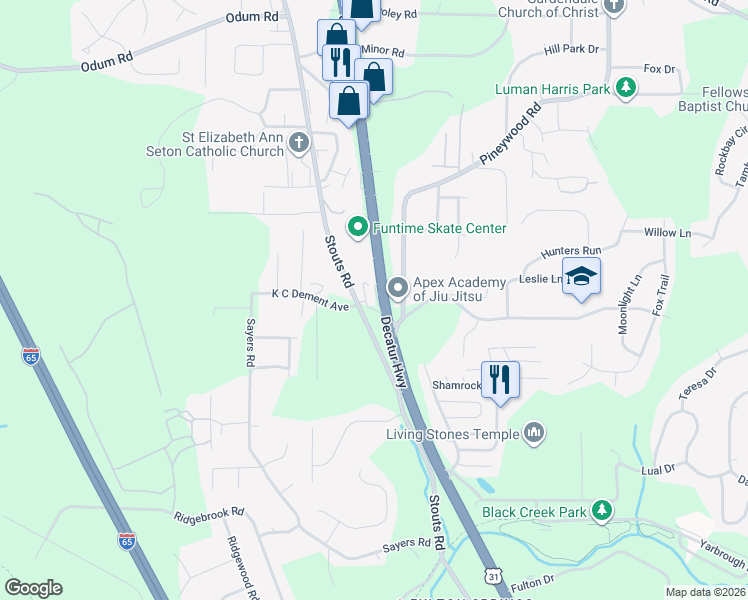 map of restaurants, bars, coffee shops, grocery stores, and more near 3524 Decatur Highway in Fultondale