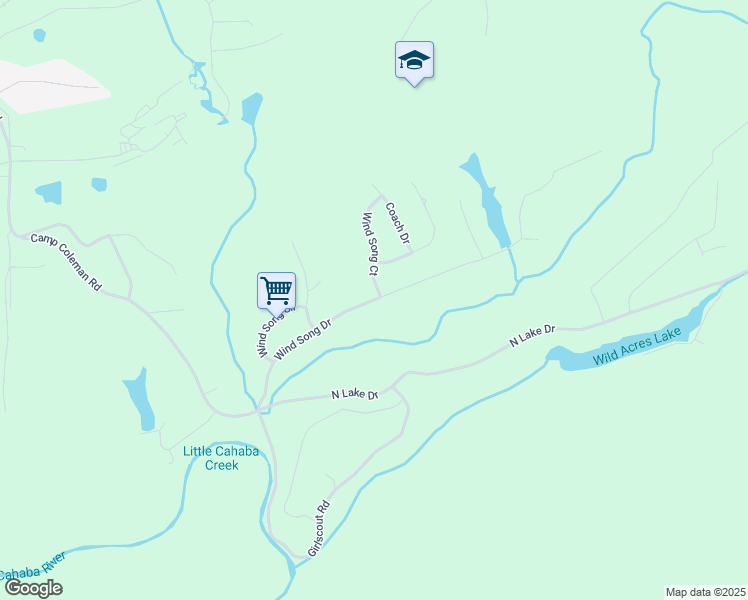 map of restaurants, bars, coffee shops, grocery stores, and more near 7749 Wind Song Drive in Trussville