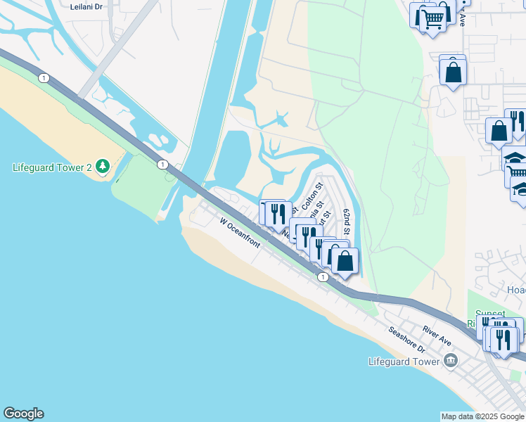 map of restaurants, bars, coffee shops, grocery stores, and more near 203 Canal Street in Newport Beach