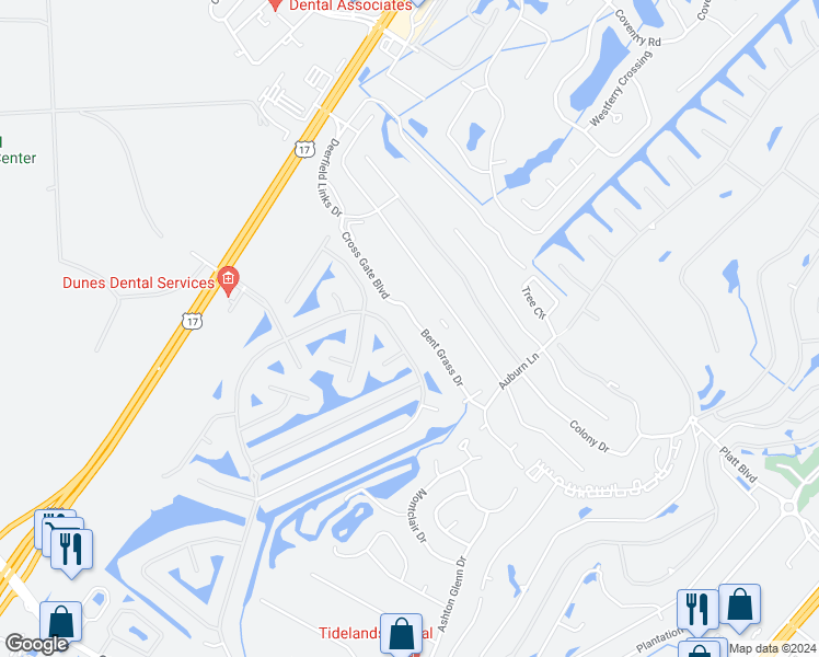 map of restaurants, bars, coffee shops, grocery stores, and more near 1961 Bent Grass Drive in Myrtle Beach