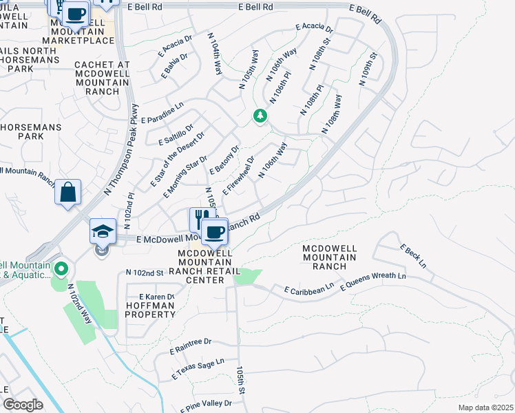map of restaurants, bars, coffee shops, grocery stores, and more near 10607 East Tierra Buena Lane in Scottsdale