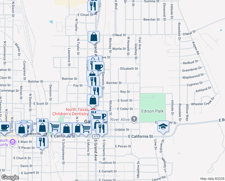 map of restaurants, bars, coffee shops, grocery stores, and more near 618 Ritchey Street in Gainesville