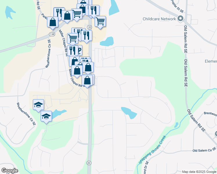 map of restaurants, bars, coffee shops, grocery stores, and more near 1019 Henna Court Southeast in Conyers