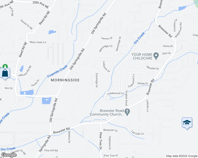 map of restaurants, bars, coffee shops, grocery stores, and more near 1749 Eastridge Drive in Birmingham