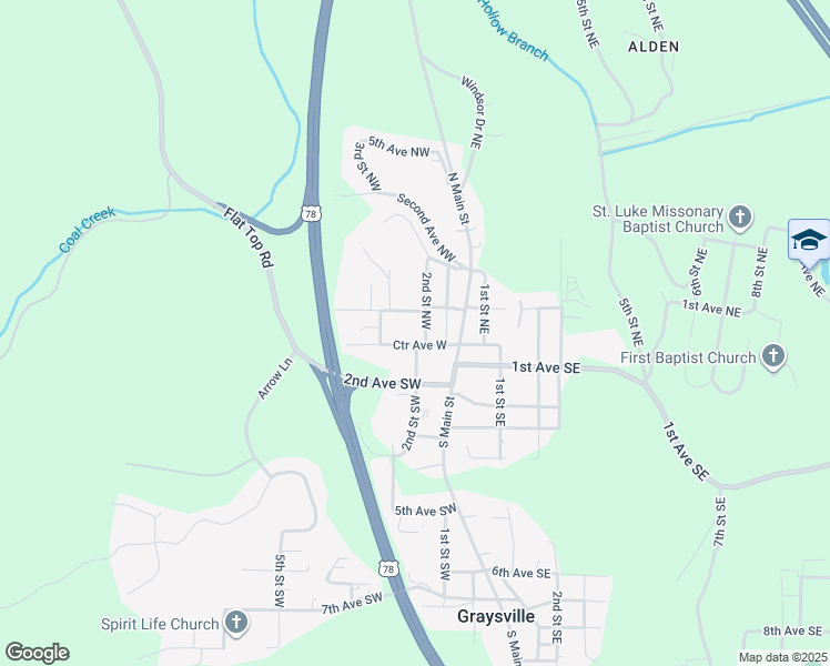 map of restaurants, bars, coffee shops, grocery stores, and more near 230 Center Avenue East in Graysville