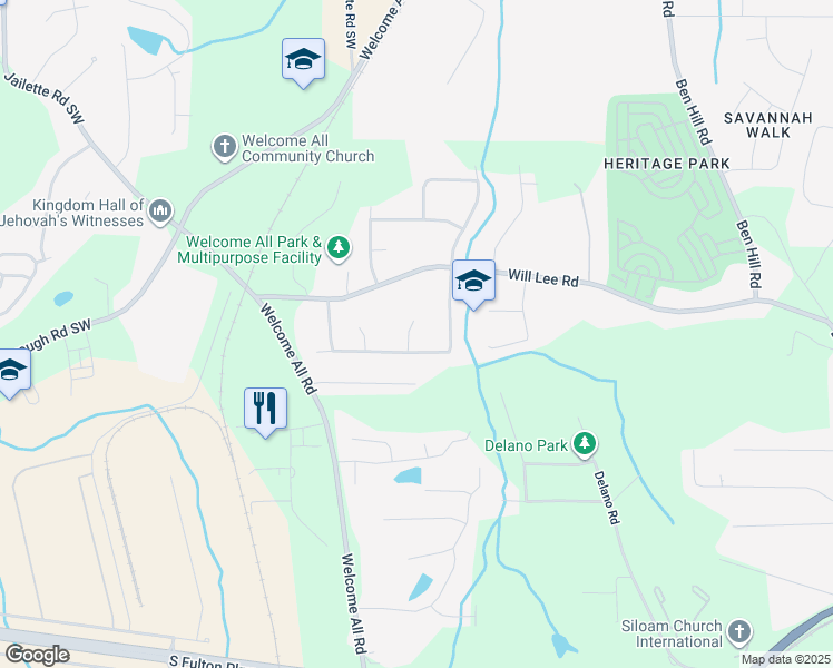 map of restaurants, bars, coffee shops, grocery stores, and more near 4600 Fradon Court Southwest in College Park