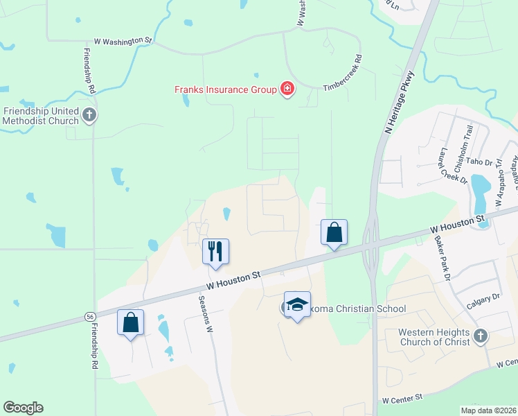 map of restaurants, bars, coffee shops, grocery stores, and more near 3801 West Houston Street in Sherman